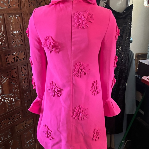 Vibrant Pink Floral Dress with Ruffle Sleeves - Picture 7 of 8